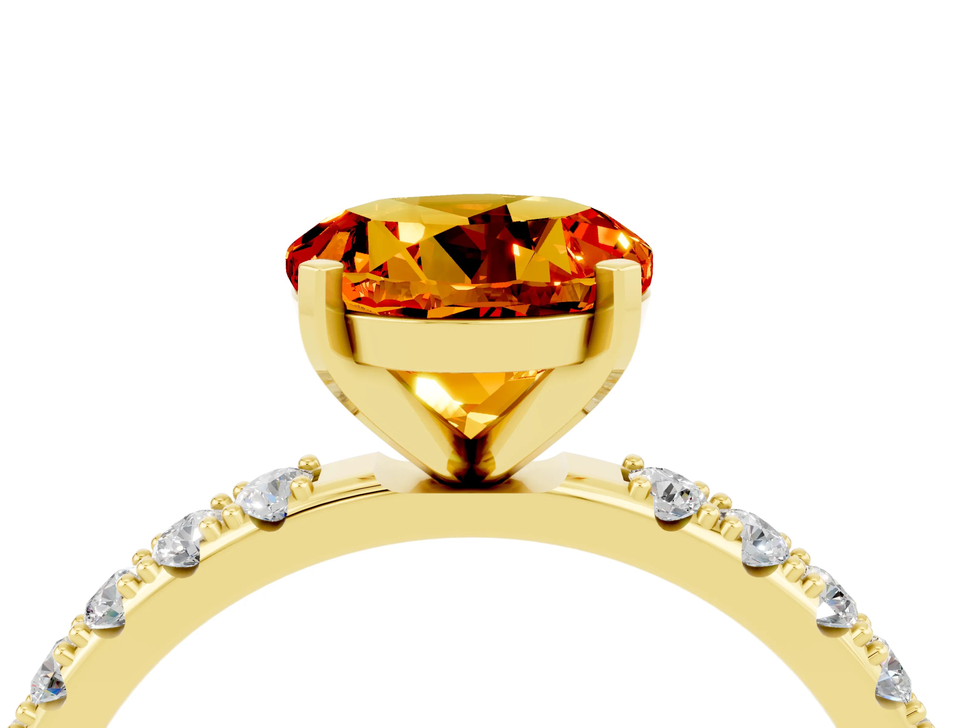 Yellow gold Round Cut Citrine Solitaire Pavé Band with Four-Prong Setting_4