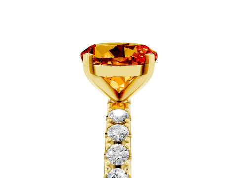 Yellow gold Round Cut Citrine Solitaire Pavé Band with Four-Prong Setting_5