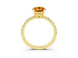 Yellow gold Round Cut Citrine Solitaire Pavé Engagement Ring with Round Band and Prong Setting_15