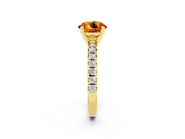 Yellow gold Round Cut Citrine Solitaire Pavé Engagement Ring with Round Band and Prong Setting