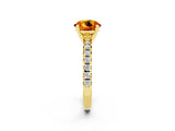 Yellow gold Round Cut Citrine Solitaire Pavé Engagement Ring with Round Band and Prong Setting_62