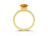 Yellow gold Round Cut Citrine Solitaire Pavé Engagement Ring with Round Band and Prong Setting_63