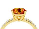 Yellow gold Round Cut Citrine Solitaire Pavé Engagement Ring with Round Band and Prong Setting_64