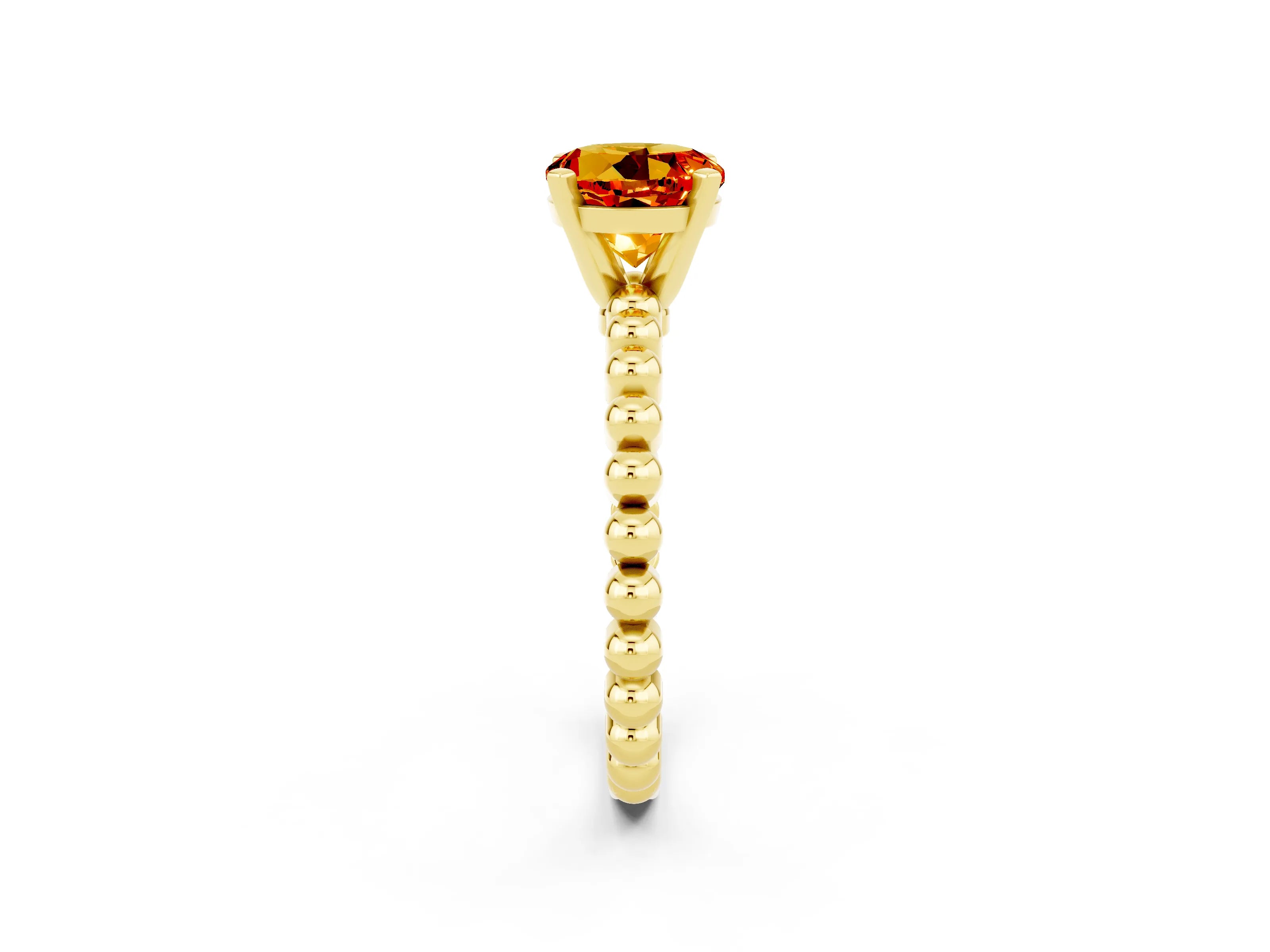 Yellow gold Round Cut Citrine Solitaire Ring with Beaded Band and Prong Setting_2