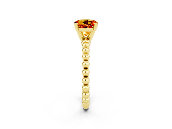 Yellow gold Round Cut Citrine Solitaire Ring with Beaded Band and Prong Setting