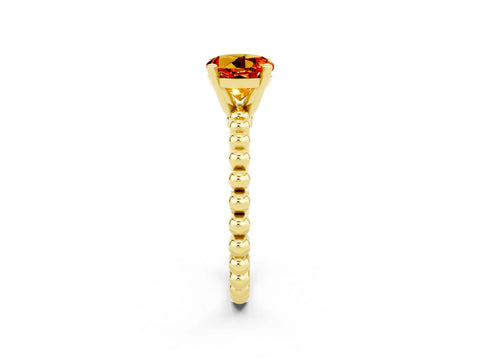 Yellow gold Round Cut Citrine Solitaire Ring with Beaded Band and Prong Setting_2