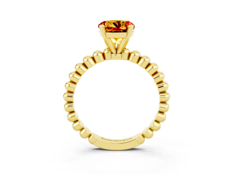 Yellow gold Round Cut Citrine Solitaire Ring with Beaded Band and Prong Setting_3