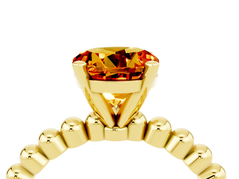 Yellow gold Round Cut Citrine Solitaire Ring with Beaded Band and Prong Setting_4