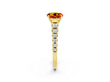 Yellow gold Round Cut Citrine Solitaire Ring with Cathedral Setting and Pavé Band_2