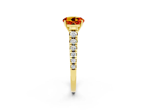 Yellow gold Round Cut Citrine Cathedral Solitaire Ring with Round  Pavé Band