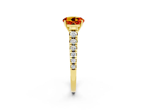 Yellow gold Round Cut Citrine Solitaire Ring with Cathedral Setting and Pavé Band_2
