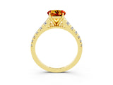 Yellow gold Round Cut Citrine Solitaire Ring with Cathedral Setting and Pavé Band_3