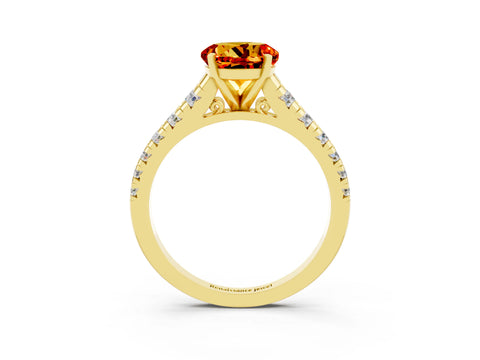 Yellow gold Round Cut Citrine Solitaire Ring with Cathedral Setting and Pavé Band_3