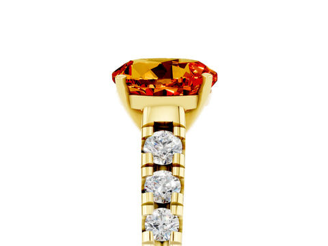 Yellow gold Round Cut Citrine Solitaire Ring with Cathedral Setting and Pavé Band_5