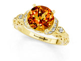 Yellow gold Round Cut Citrine Solitaire Ring with Filigree Band and Four-Prong Setting_25
