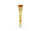 Yellow gold Round Cut Citrine Solitaire Ring with Filigree Band and Four-Prong Setting_26