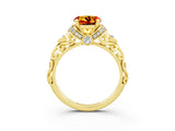 Yellow gold Round Cut Citrine Solitaire Ring with Filigree Band and Four-Prong Setting_27