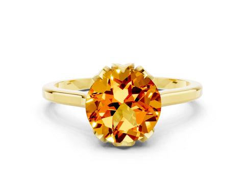 Yellow gold Round Cut Citrine Solitaire Ring with Flower Prong Setting and Classic Band_12
