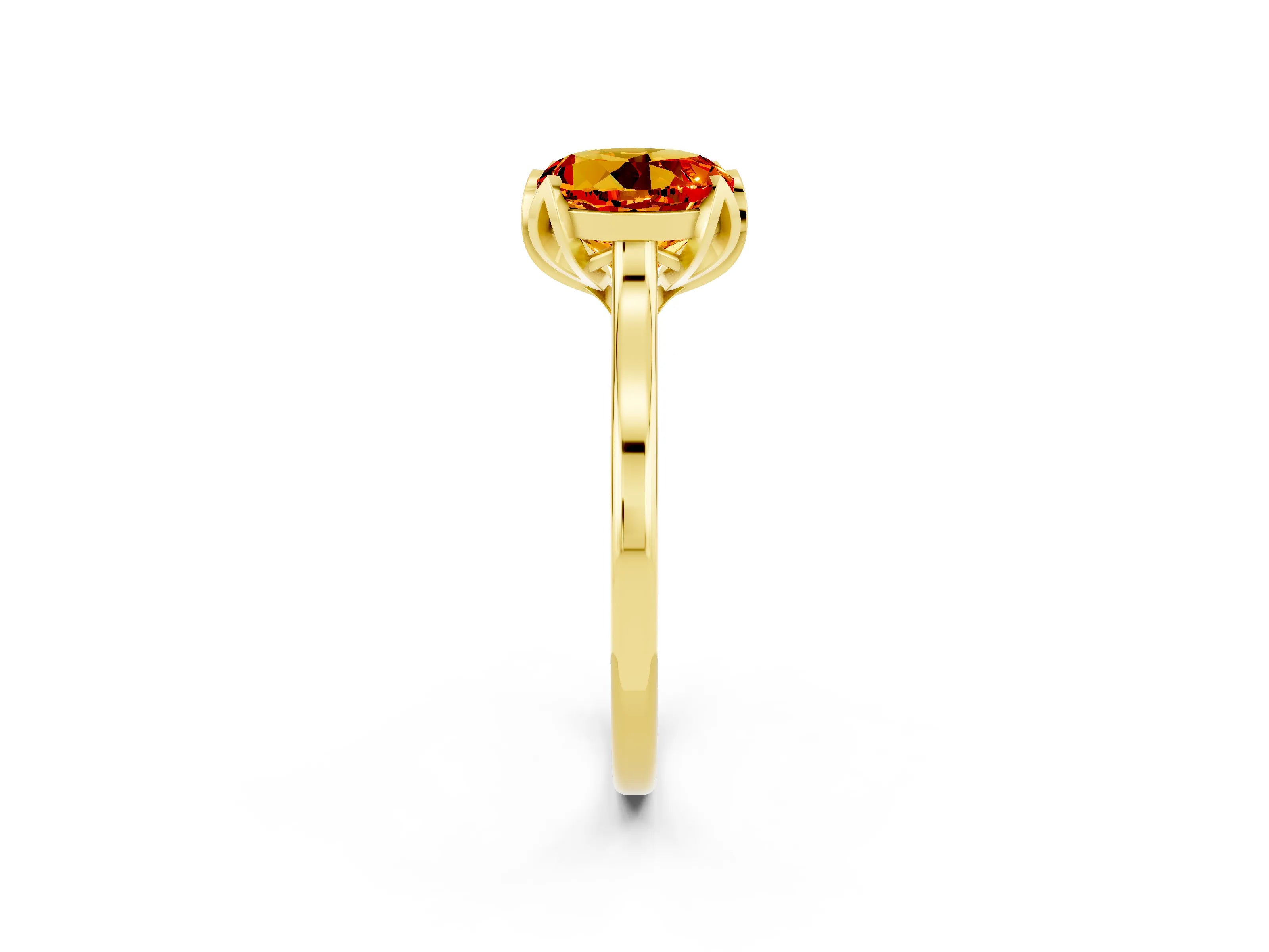 Yellow gold Round Cut Citrine Solitaire Ring with Flower Prong Setting and Classic Band_14