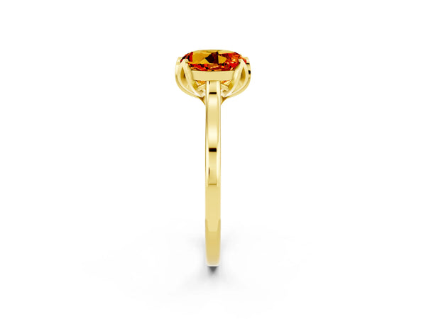 Yellow gold Round Cut Citrine Solitaire Ring with Flower Prong Setting and Classic Band