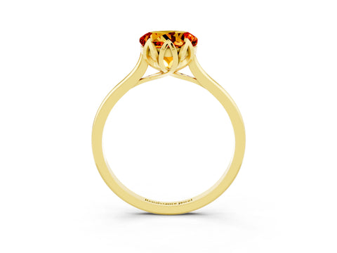Yellow gold Round Cut Citrine Solitaire Ring with Flower Prong Setting and Classic Band_15