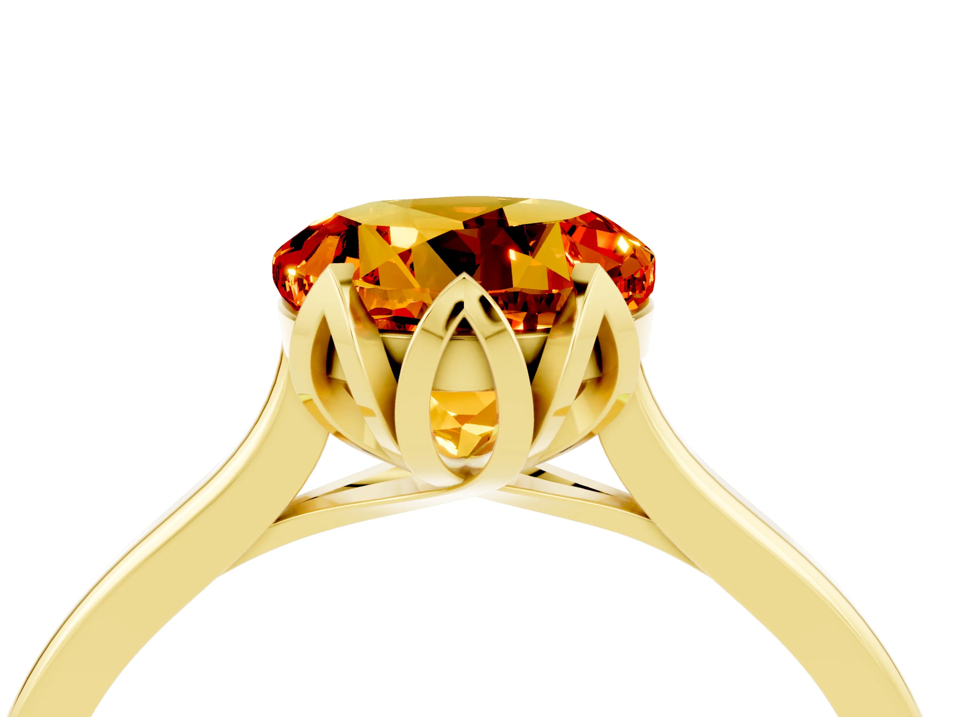 Yellow gold Round Cut Citrine Solitaire Ring with Flower Prong Setting and Classic Band_16