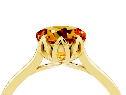 Yellow gold Round Cut Citrine Solitaire Ring with Flower Prong Setting and Classic Band_16