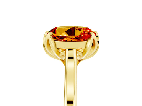 Yellow gold Round Cut Citrine Solitaire Ring with Flower Prong Setting and Classic Band_17