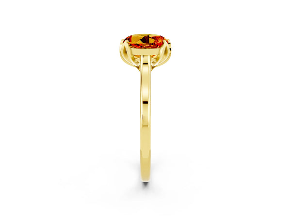 Yellow gold Round Cut Citrine Solitaire Ring with Flower Prong Setting and Classic Band
