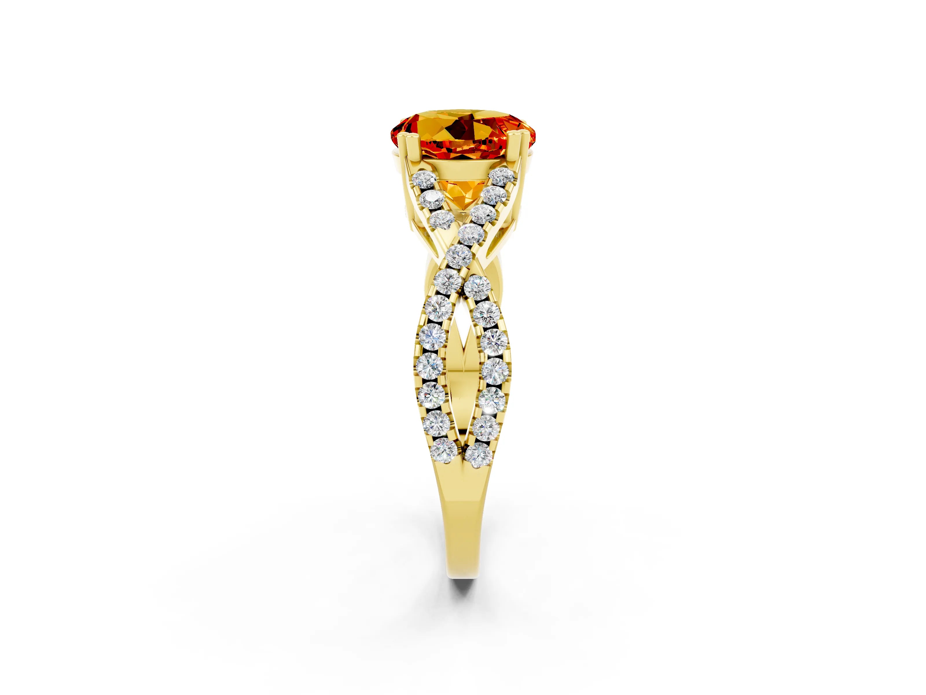 Yellow gold Round Cut Citrine Solitaire Ring with Four-Prong Setting and Twisted Pavé Band_2