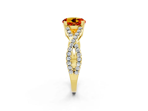 Yellow gold Round Cut Citrine Solitaire Ring with Four-Prong Setting and Twisted Pavé Band_2