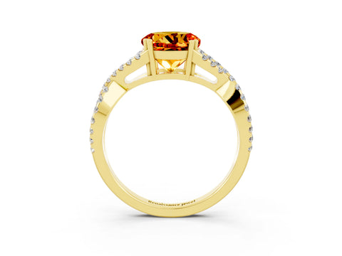 Yellow gold Round Cut Citrine Solitaire Ring with Four-Prong Setting and Twisted Pavé Band_3