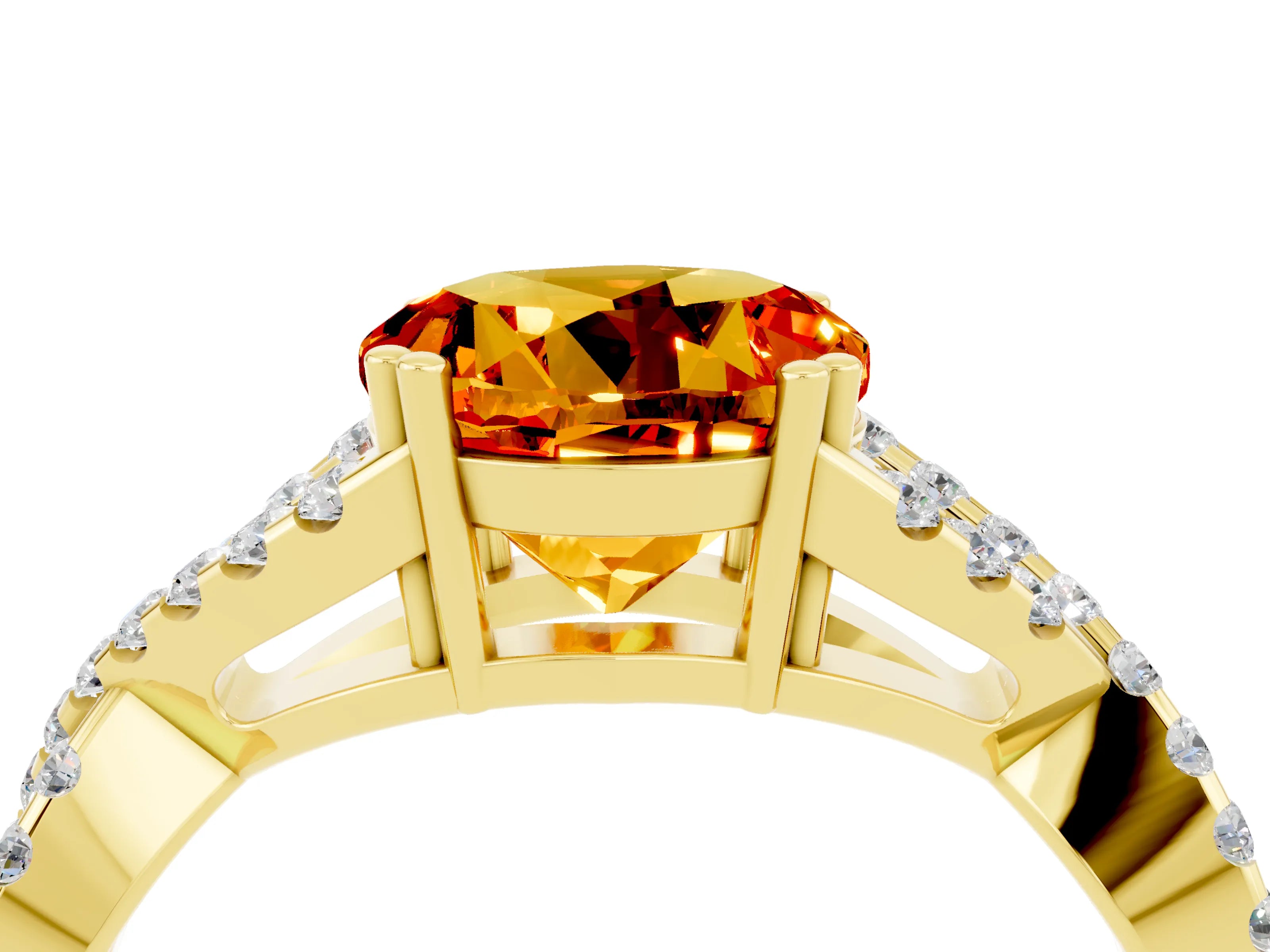 Yellow gold Round Cut Citrine Solitaire Ring with Four-Prong Setting and Twisted Pavé Band_4