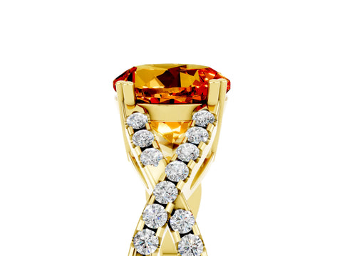 Yellow gold Round Cut Citrine Solitaire Ring with Four-Prong Setting and Twisted Pavé Band_5