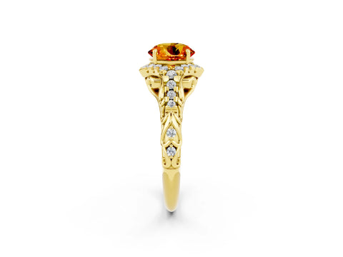 Yellow gold Round Cut Citrine Solitaire Ring with Hidden Halo and Pavé Band_14