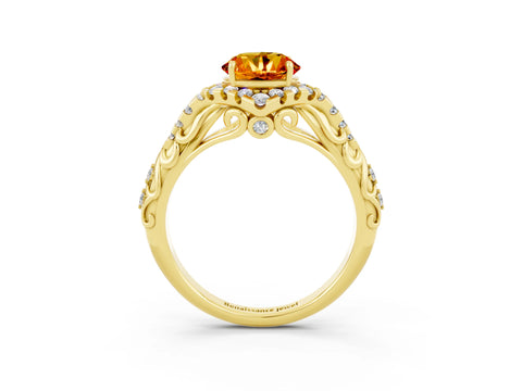 Yellow gold Round Cut Citrine Solitaire Ring with Hidden Halo and Pavé Band_15