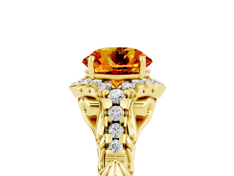Yellow gold Round Cut Citrine Solitaire Ring with Hidden Halo and Pavé Band_17