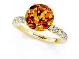 Yellow gold Round Cut Citrine Solitaire Ring with Pavé Accents and Four-Prong Setting_1