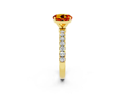 Yellow gold Round Cut Citrine Solitaire Ring with Pavé Accents and Four-Prong Setting_2
