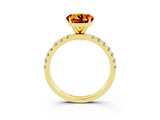 Yellow gold Round Cut Citrine Solitaire Ring with Pavé Accents and Four-Prong Setting_3