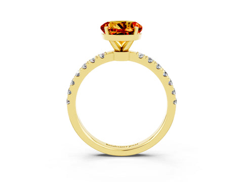 Yellow gold Round Cut Citrine Solitaire Ring with Pavé Accents and Four-Prong Setting_3
