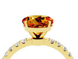 Yellow gold Round Cut Citrine Solitaire Ring with Pavé Accents and Four-Prong Setting_4