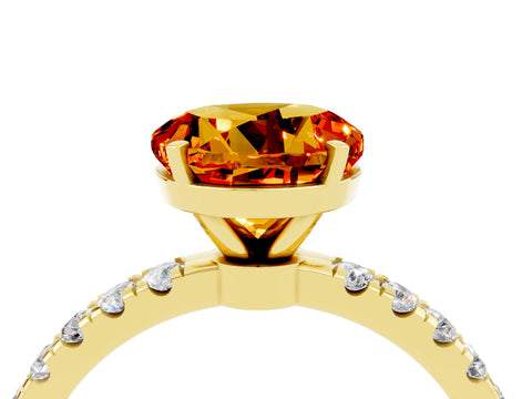 Yellow gold Round Cut Citrine Solitaire Ring with Pavé Accents and Four-Prong Setting_4