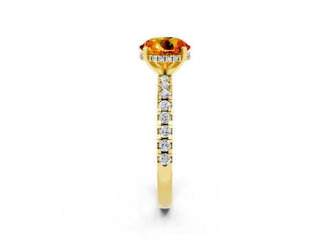 Yellow gold Round Cut Citrine Solitaire Ring with Pavé Band and Four-Prong Setting_26