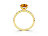 Yellow gold Round Cut Citrine Solitaire Ring with Pavé Band and Four-Prong Setting_27