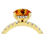 Yellow gold Round Cut Citrine Solitaire Ring with Pavé Band and Four-Prong Setting_28