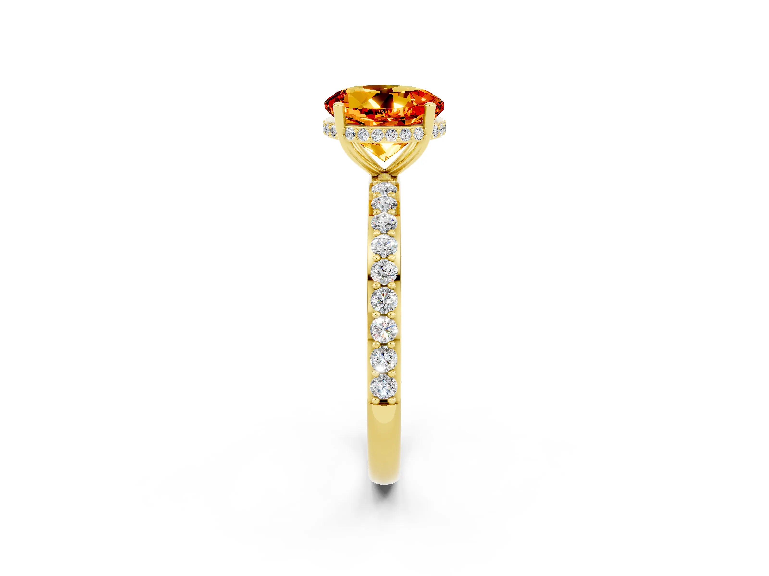 Yellow gold Round Cut Citrine Solitaire Ring with Pavé Band and Hidden Halo_14