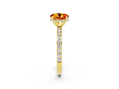 Yellow gold Round Cut Citrine Solitaire Ring with Pavé Band and Hidden Halo_14