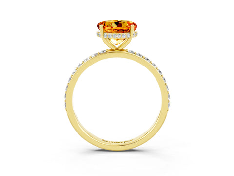 Yellow gold Round Cut Citrine Solitaire Ring with Pavé Band and Hidden Halo_15