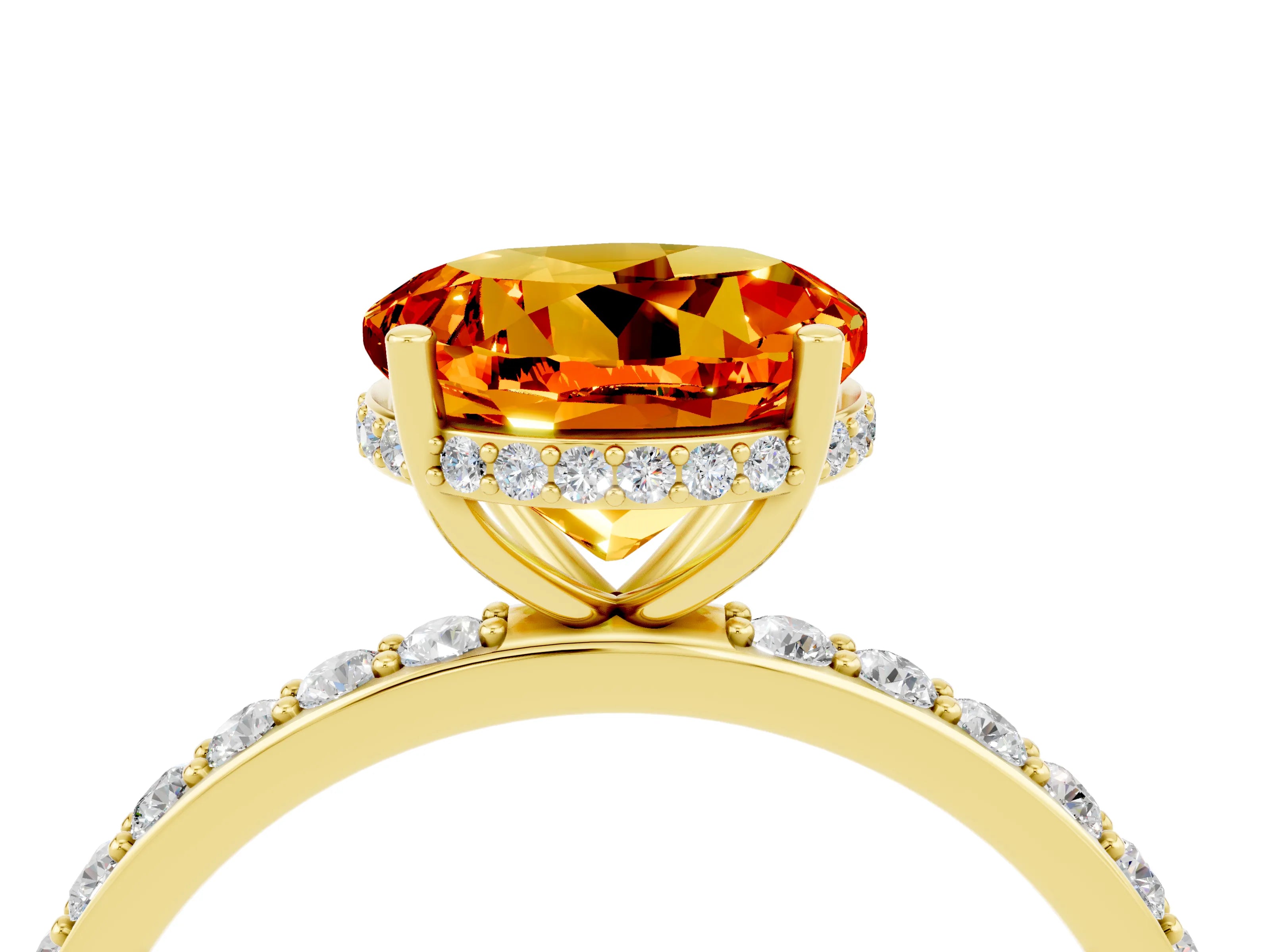 Yellow gold Round Cut Citrine Solitaire Ring with Pavé Band and Hidden Halo_16